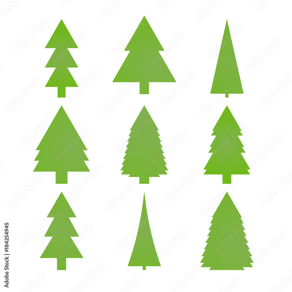 New year tree icons set. Green fir silhouettes New year tree icons set. Green fir silhouettes