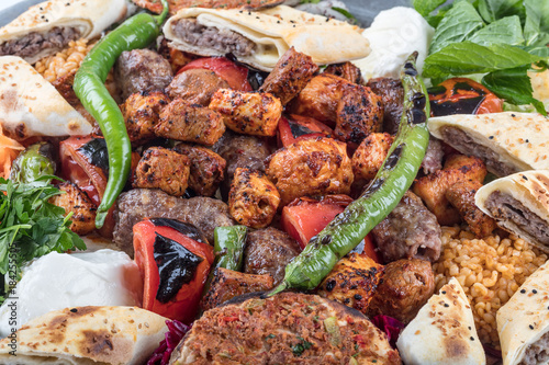 Sish kebab, Turkish kebab on plate. photo