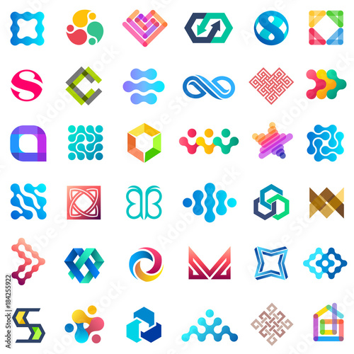 Big vector set of logo design. Unusual icons for business