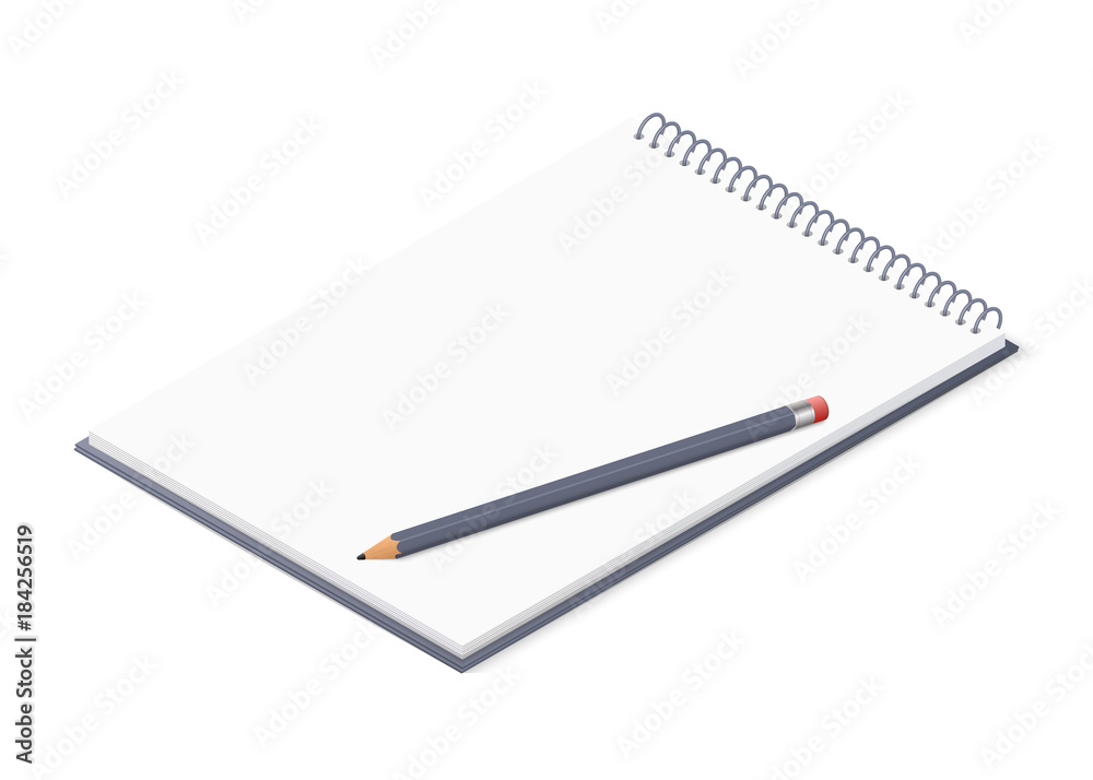 Opened notepad with pencil. Sketchbook or diary. Isometric vector illustration Opened notepad with pencil. Sketchbook or diary. Isometric vector illustration