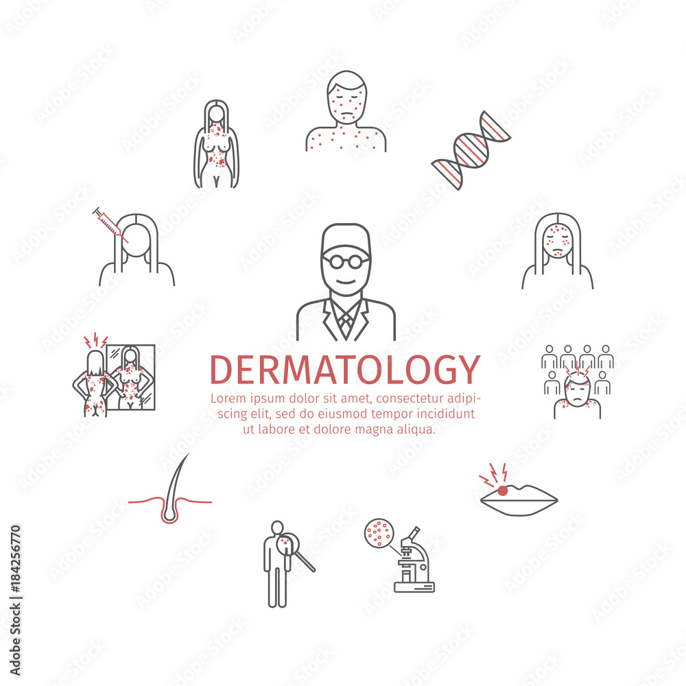Dermatology banner. Line icons set. Vector signs for web graphics.