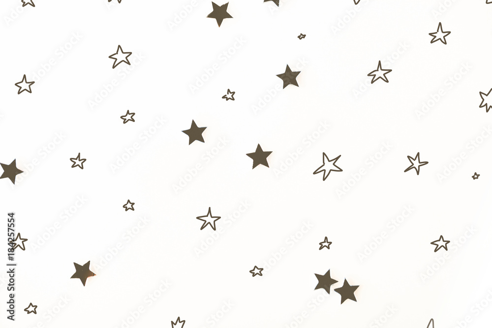 seamless background with christmas golden stars, isolated on white