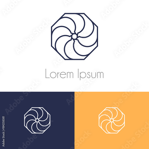 Colorful logo template, geometrical symbol with two preview monochrome for company brand