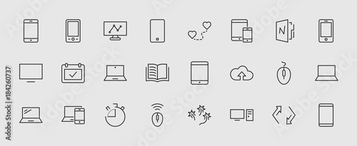 Set of smart devices and gadgets, computer equipment and electronics. Electronic devices icons for web and mobile vector line icon. Editable move. 32x32 pixels.