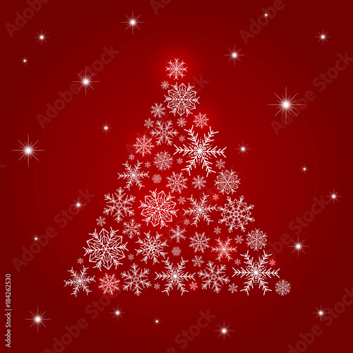 Christmas tree design of snowflake on red background vector illustration