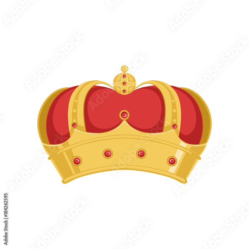 Golden pope or king crown crown with red velvet and precious stones vector Illustration