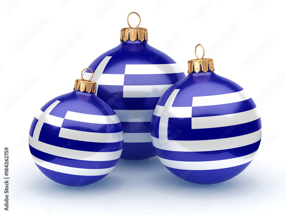 3D rendering Christmas ball with the flag of Greece 3D rendering Christmas ball with the flag of Greece