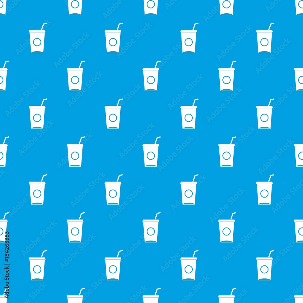 Soft drink in paper cup pattern seamless blue Soft drink in paper cup pattern seamless blue