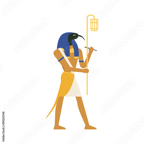 Thoth, God of Wisdom, Egyptian ancient culture vector Illustration