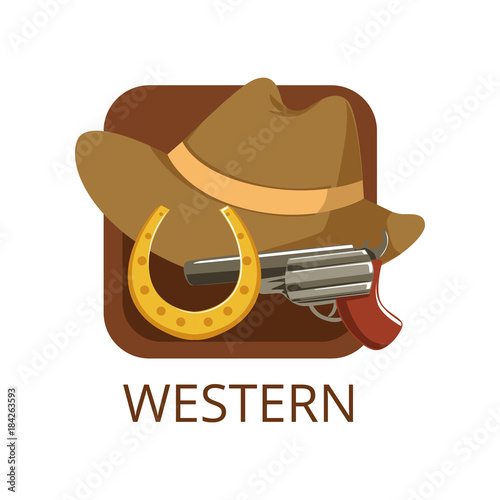 Western cinema genre, symbol for cinema or channel, cinematography, movie production vector Illustration