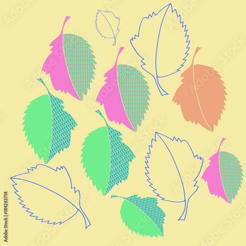 Leaves stylized pattern,scribbles, fall. Hand drawn.