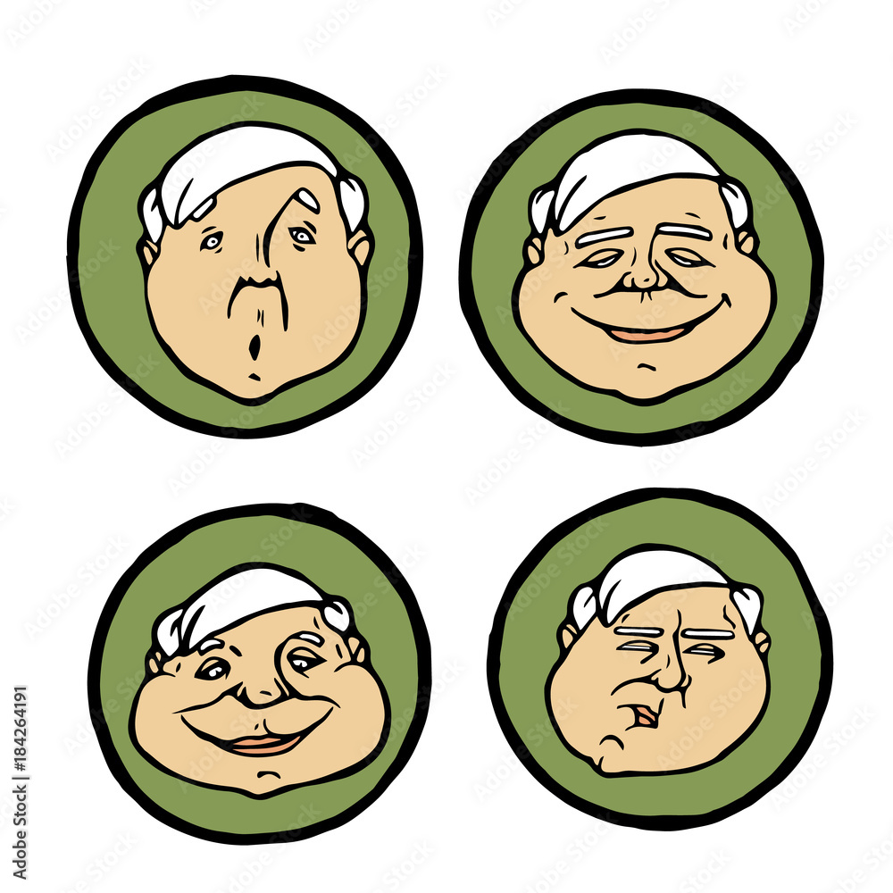 Facial expressions in man's faces, emotions icons set. Facial expressions in man's faces, emotions icons set.