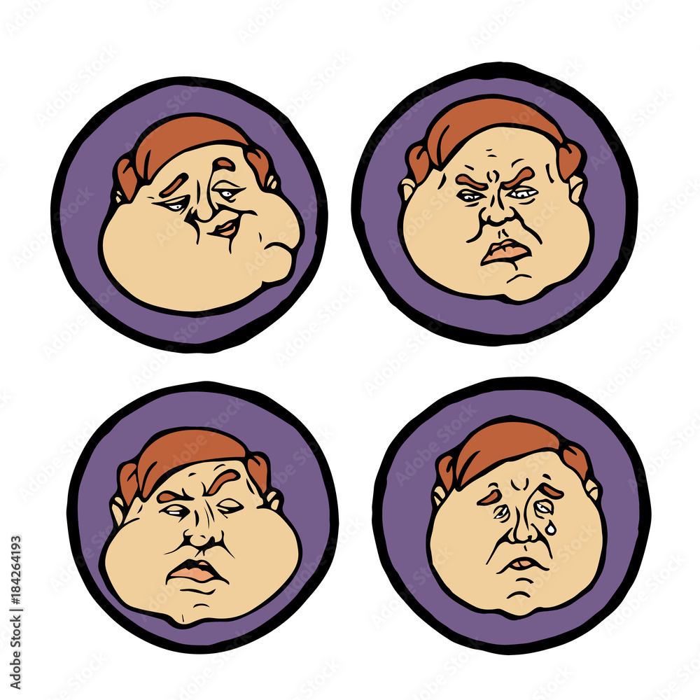 Facial expressions in man's faces, emotions icons set. Facial expressions in man's faces, emotions icons set.