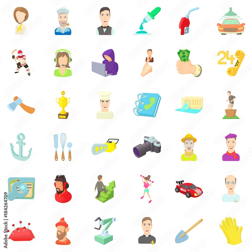 Recruitment icons set, cartoon style
