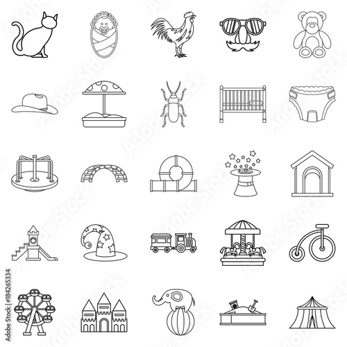 Boyishness icons set, outline style