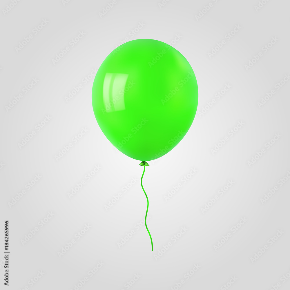 Green flying helium balloon. For decoration party, birthday, new year and celebrations. Realistic style isolated on white background. 3d. Stock - Vector illustration for your design and business Green flying helium balloon. For decoration party, birthday, new year and celebrations. Realistic style isolated on white background. 3d. Stock - Vector illustration for your design and business