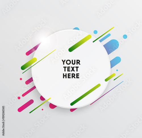 Obraz na płótnie Vector background with paper card and abstract colorful shapes. Trendy neon lines and circles wallpaper in a modern material design style. w salonie