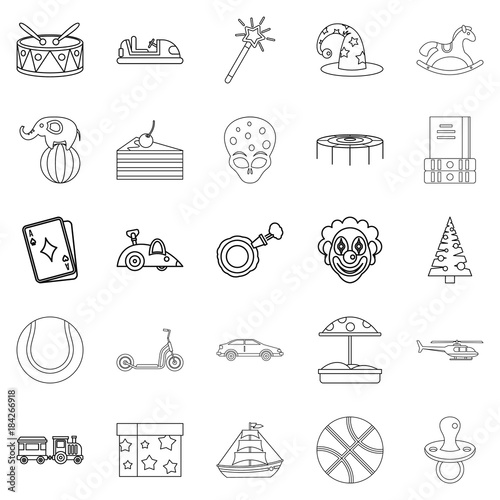 Kid things icons set, outline style