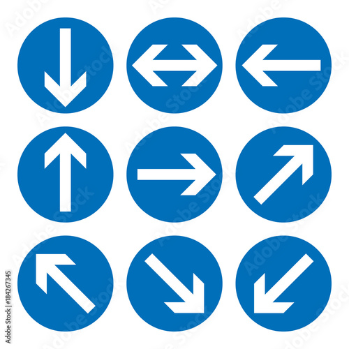 Free Download Set of direction signs. Blue circle mandatory informational symbols. Vector illustration isolated on white. White simple arrows. Notice icons. Collection arrows in different directions. - GFXLoad