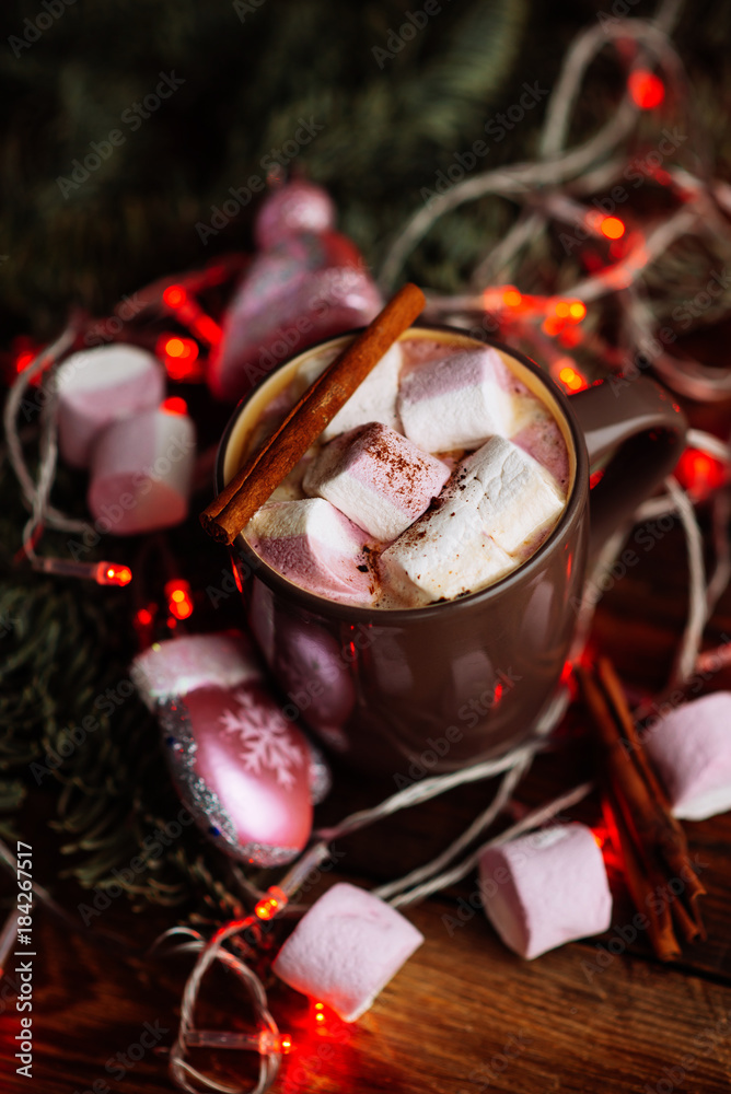 Mug filled with hot chocolate and marshmallows Mug filled with hot chocolate and marshmallows