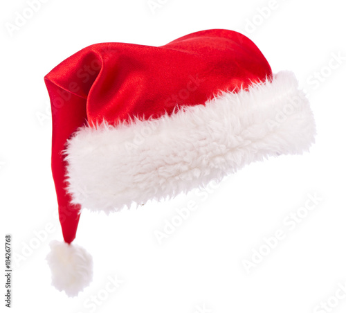 Single Santa Claus red hat isolated on white photo