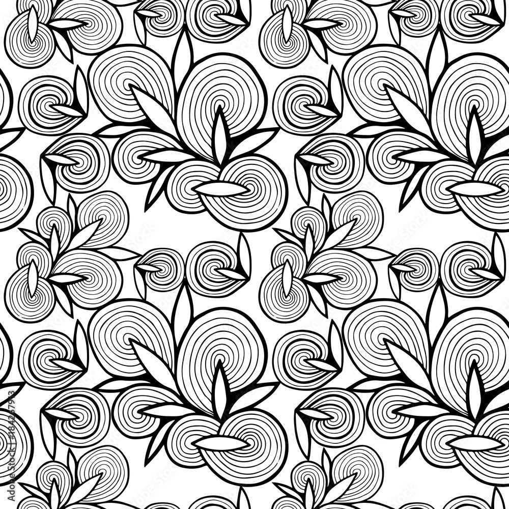 Seamless pattern with little abstract black line flower