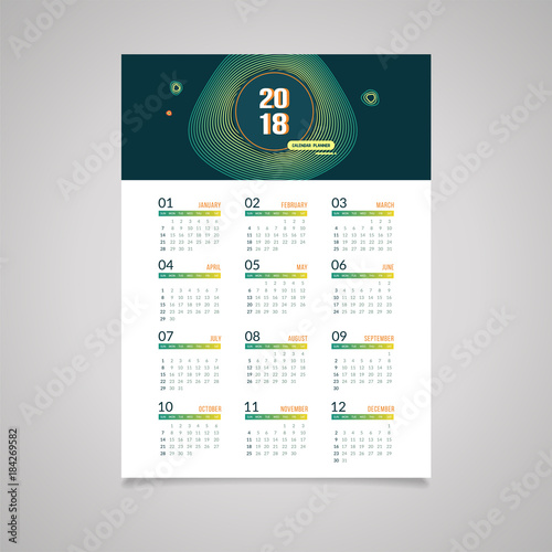 Abstract 2018 new year wall calendar design