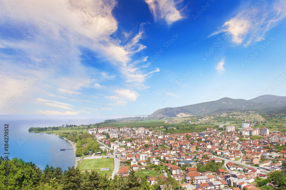 Beautiful view of the coast of Lake Ohrid in Macedonia