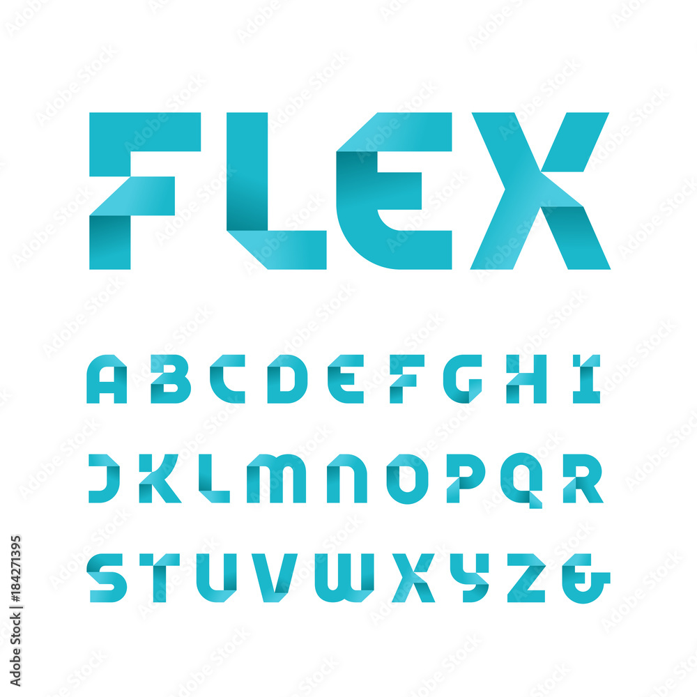 Paper font. Vector alphabet with fold effect letters.