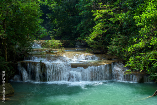 Waterfall in forest at Erawan waterfall National Park, Kanchanaburi, Thailand.