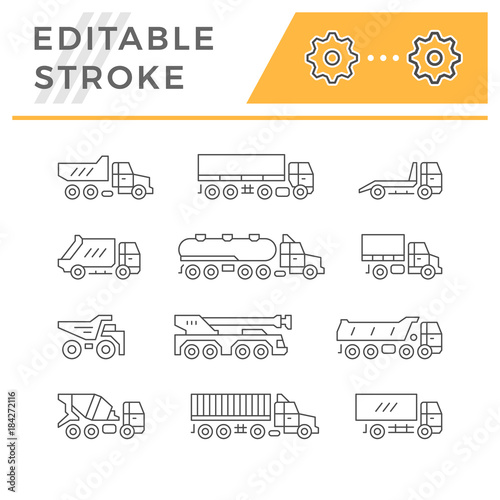 Set line icons of trucks