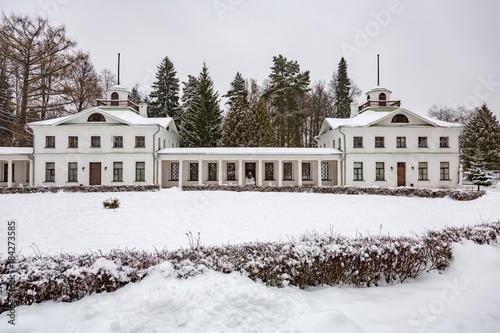 MOSCOW REGION, RUSSIA - DECEMBER 9, 2017: Architecture of the winter historical Manor Serednikovo. Built in the 18th century 