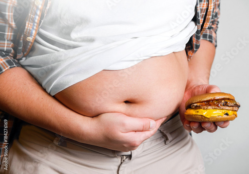 man belly and burger