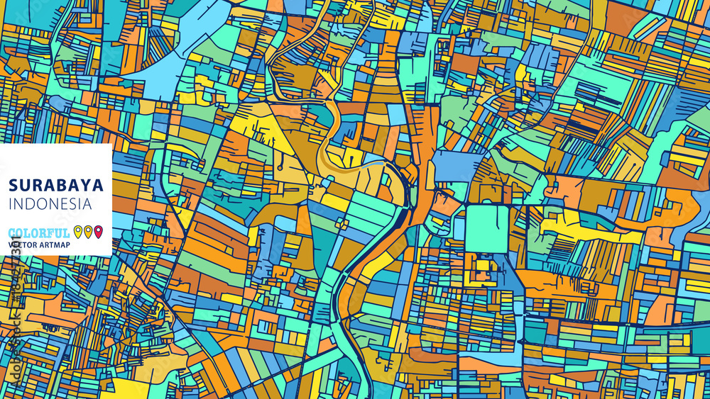 Surabaya, Indonesia, Colorful Vector Artmap