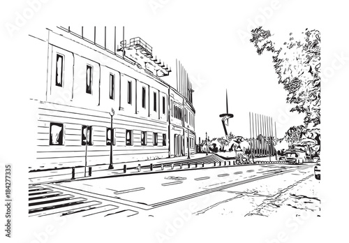 Photography Sketch of Barcelona City, Spain in vector illustration.