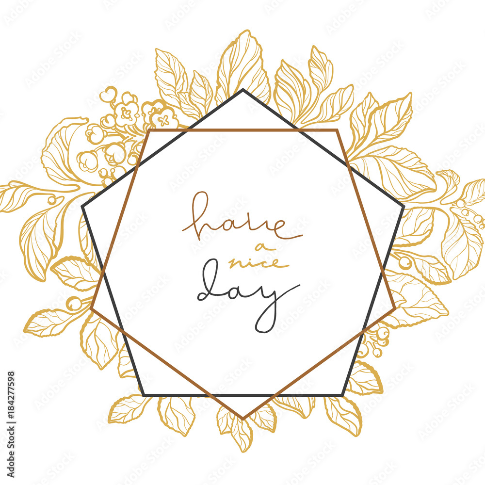 Vector wedding floral template with lettering