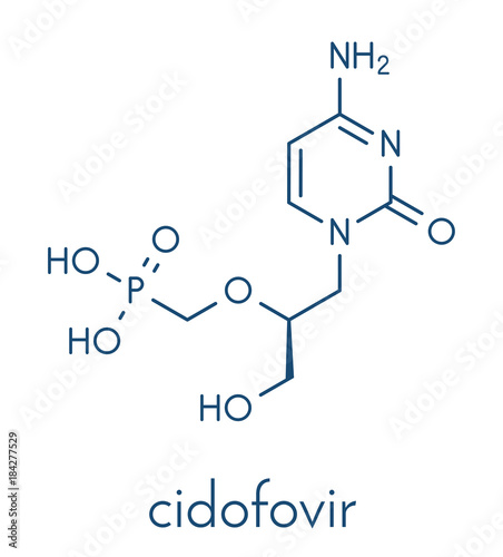 Cidofovir cytomegalovirus (CMV, HCMV) drug molecule. Can probably also be used against smallpox infection. Skeletal formula.