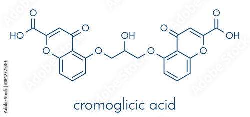 Cromoglicic acid (cromolyn, cromoglycate) asthma and allergy drug molecule. Skeletal formula.