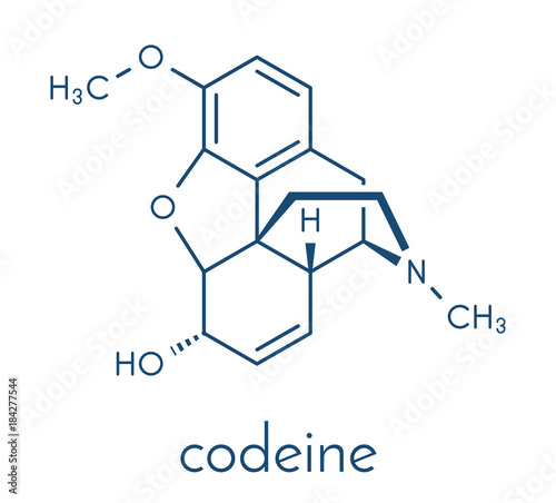Codeine pain and cough relief drug molecule. Skeletal formula.