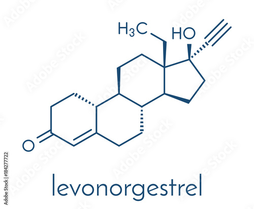 Levonorgestrel contraceptive pill drug molecule. Skeletal formula.