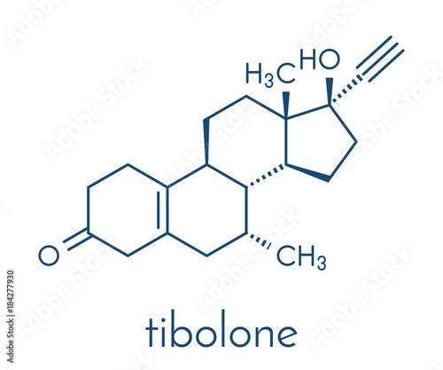 Tibolone endometriosis drug molecule. Skeletal formula.