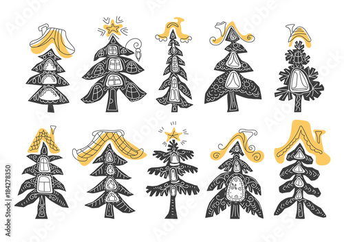 Vector set of christmas tree