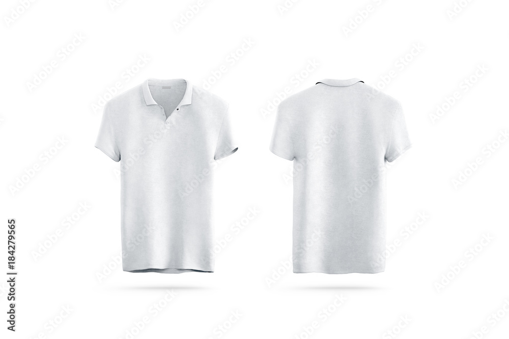 Blank white polo shirt mock up isolated, front and back side view, 3d  rendering. Empty sport t-shirt uniform mockup. Plain clothing design  template. Cotton clear dress with collar and short sleeves  Stock-Illustration
