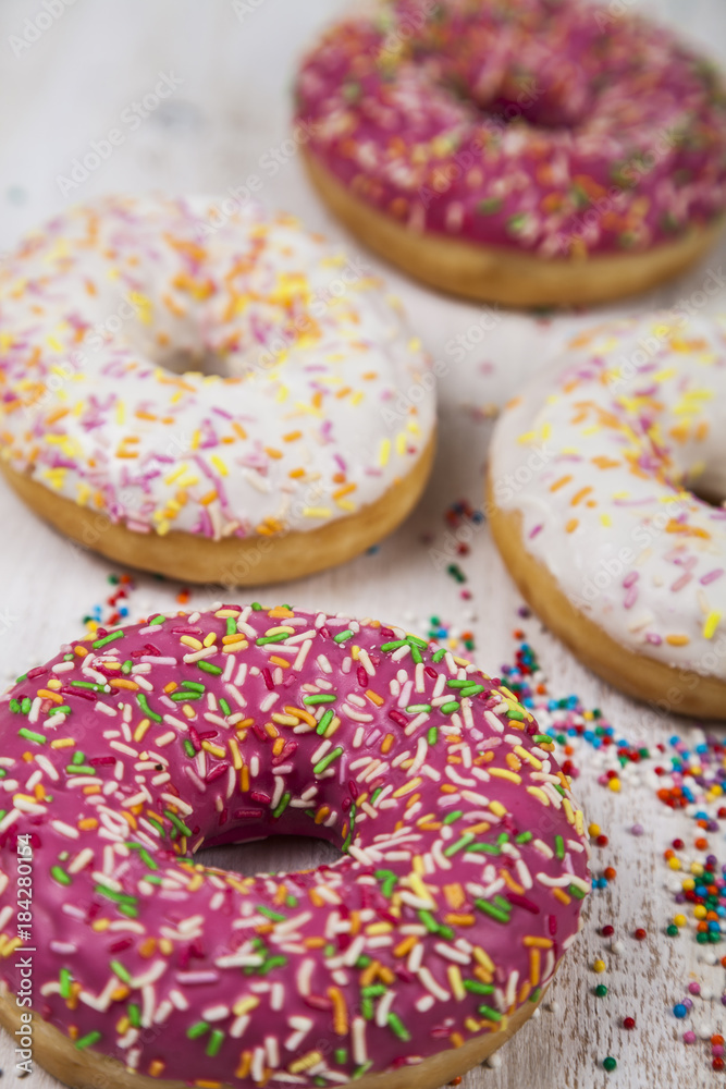 Multicolored donuts close-up Multicolored donuts close-up