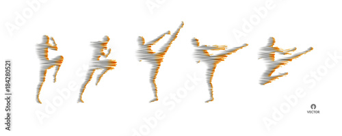 Kickbox fighter preparing to execute a high kick. Silhouette of a fighting man. Design template for sport. Emblem for training. Vector illustration.