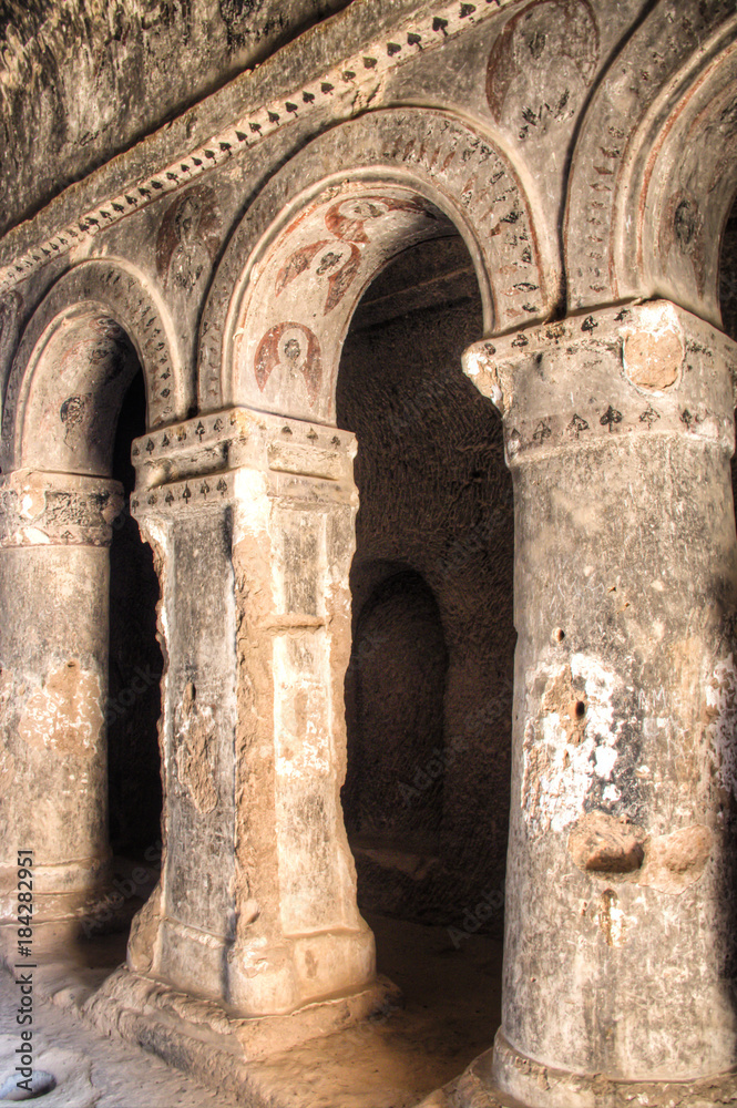 Views inside the Selime monastery in South Cappadocia in Turkey
