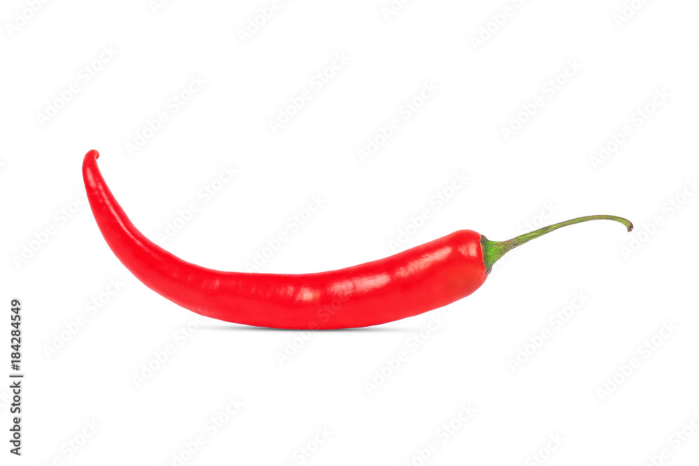 single red hot chilli pepper isolated on white background