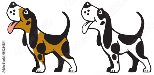 dog logo. Happy cartoon pet looking up and smiling. Side view vector illustration 