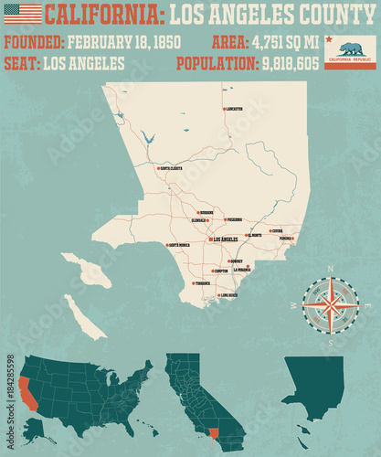 Large and detailed map of Los Angeles County, California