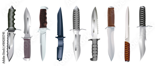 Set hunting knife on white background. Colored vector illustration.